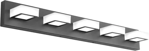Vista 51 de Ralbay - Luz LED negra para tocador de baño, moderna, atenuable con 5 temperaturas de color, accesorios de iluminación de pared de acrílico negro