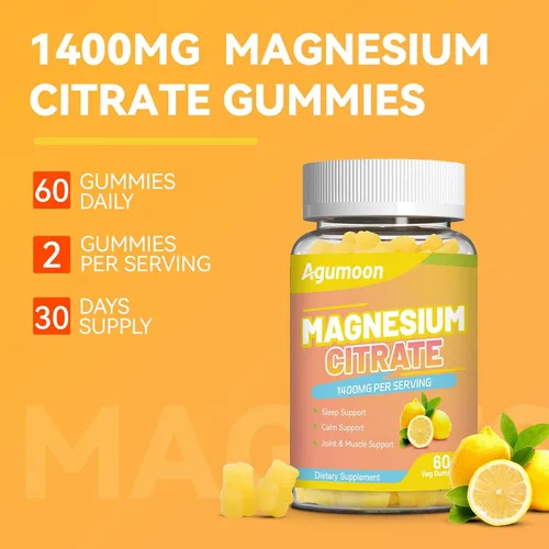 Vista 8 de Gomitas de citrato de magnesio, gomitas de magnesio de alta absorción para adultos, 1400 mg de goma extra fuerte, veganas, sin OMG, 60