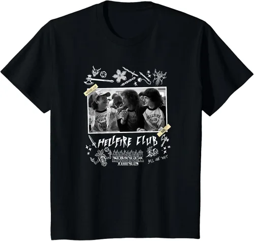 Vista 4 de Stranger Things Camiseta con foto de grupo de 4 Hellfire Club Yearbook, Negro, S