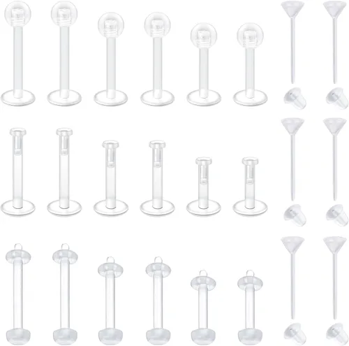 Vista 8 de VCMART - Aretes transparentes para deportes, trabajo, cirugía, juego, conjunto mixto, retenedor de piercing de plástico transparente, retenedor