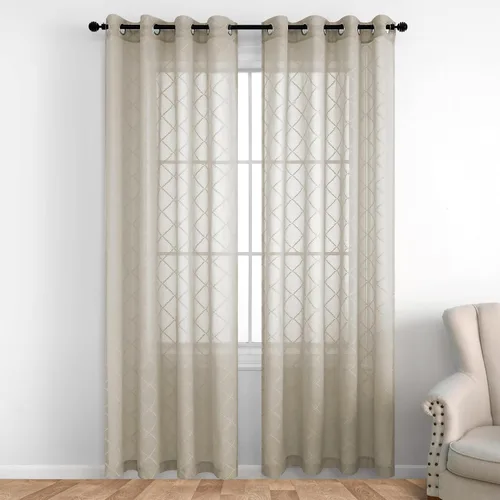 Vista 12 de KOUFALL Cortinas negras de 63 pulgadas de largo para dormitorio, juego de 2 paneles transparentes con ojales para ventana, cortinas geométricas