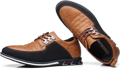 Vista 2 de Cosidram - Zapatos de piel informales y lujosos para hombre, cómodos, estilo mocasín, bajos y modernos con agujetas, color negro y marrón