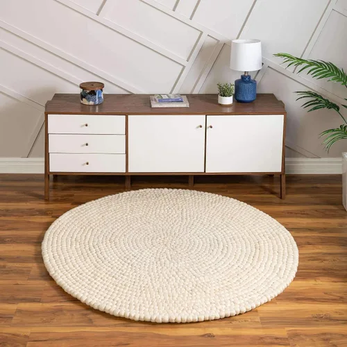 Vista 8 de Unique Loom Colección de Bolas de Felpa - Alfombra de área en forma de nube (2' redonda, color marfil)