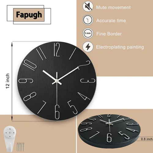 Vista 2 de Reloj de pared, reloj silencioso, reloj de pared que funciona con pilas, reloj de pared moderno de 12 pulgadas, adecuado para oficinas, salas