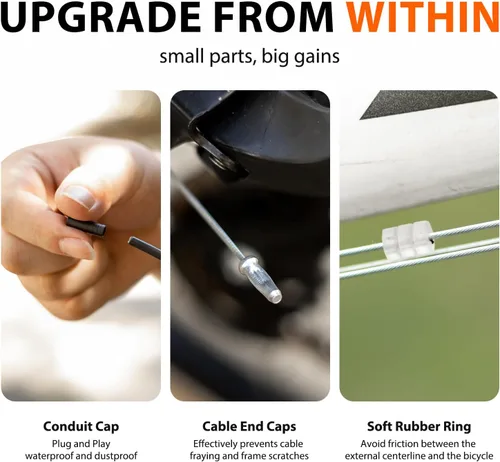 Vista 4 de Kit universal de cables de bicicleta – Cables de cambio de freno y cambio con carcasa, tapas de extremo y juntas tóricas, compatible con reparación