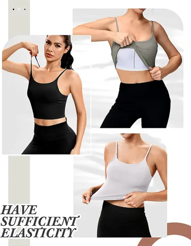 Vista 7 de 3 piezas de brasier deportivo de línea larga para mujer, con tirantes delgados, parte superior acolchada para yoga, entrenamiento, fitness, brasier