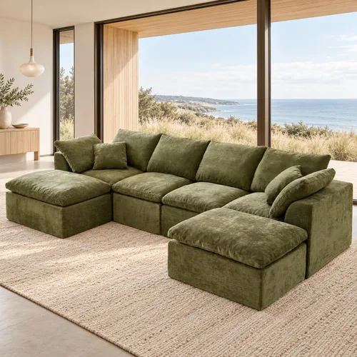 Vista 12 de Sofá modular en forma de L de 102 pulgadas para sala de estar, moderno sofá modular con otomana, cómodo sofá de espuma viscoelástica de felpilla sin