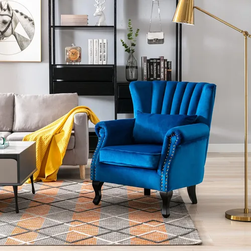 Vista 8 de Sillas de Brazo de Lectura Accent Sillas Midcentury Modernas Cómodas Silla de Sofá de Esquina, Silla de Club Wingback de Sala de Espera con Respaldo