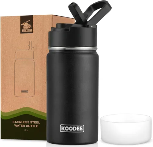 Vista 87 de koodee Botella de agua para niños, botella de agua de acero inoxidable de 12 onzas con aislamiento al vacío para la escuela, botella de agua de boca
