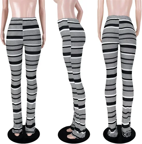 Vista 6 de Atyfuniby Pantalones apilados para mujer Pantalones deportivos de cintura alta de punto a rayas para club urbano