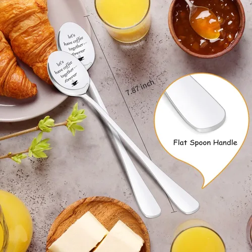 Vista 4 de PRSTENLY Cuchara de café grabada, 2 cucharas de acero inoxidable personalizadas para parejas, regalos de San Valentín, boda, compromiso, graduación