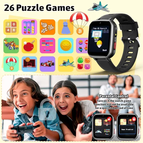 Vista 5 de zicor Reloj de juego para niños con 26 juegos de rompecabezas, doble cámara, reproductores de video personales, podómetro, grabadora de video