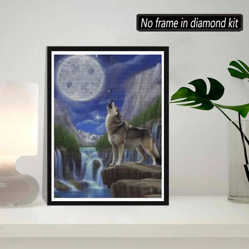 Vista 2 de SKRYUIE Pintura de diamante 5D con diseño de lobo y águila con kit de arte de diamantes para adultos, lobo iluminado por la luna, kit de pintura por