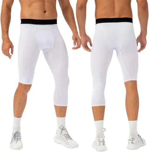 Vista 15 de Pantalones de compresión para hombre, mallas de compresión de una pierna para baloncesto, capri 3/4, leggings atléticos, capa base de secado fresco