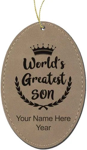 Vista 5 de LaserGram Personalized Christmas Ornament, World's Greatest Son, Faux Leather, Custom Laser Engraved Gift Idea (Oval Shape, Black with Gold)