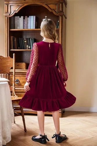 Vista 4 de Arshiner Vestidos de manga larga de terciopelo para niñas