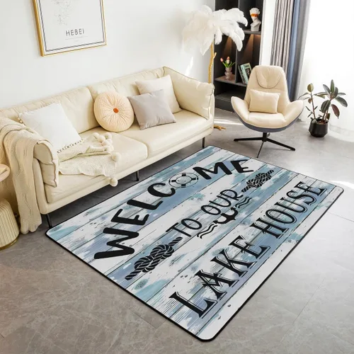 Vista 16 de Lake House - Alfombra rústica de 3 x 5 pies para niños, para sala de estar, para niños y niñas, decoración de reglas del lago, alfombra decorativa