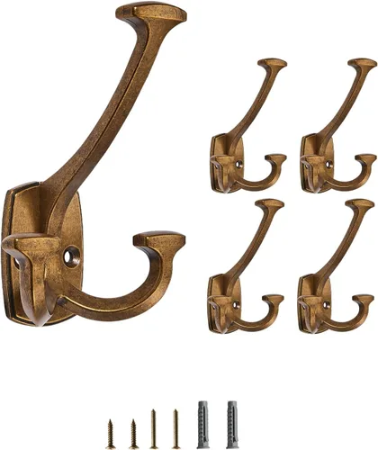 Vista 18 de Ganchos de latón antiguos grandes montados en la pared decorativos de doble cara resistentes para colgar abrigos, toallas, batas, bolsos, ganchos