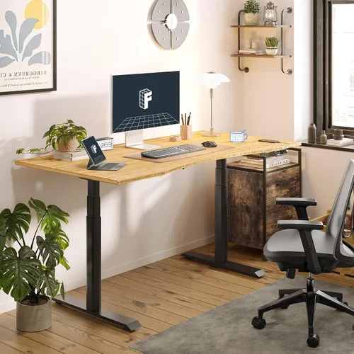 Vista 2 de FLEXISPOT E6 Pro - Escritorio eléctrico de pie de bambú de 3 etapas con patas ovaladas y motor doble, 48 x 24 pulgadas, mesa entera, altura