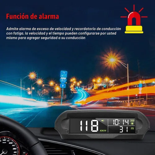 Vista 3 de Velocímetro solar digital para coche con pantalla LCD, visualización de cabeza arriba, alarma de exceso de velocidad, pantalla de KMH/MPH