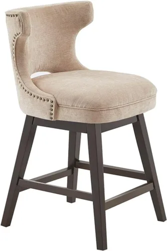 Vista 4 de Madison Park Emmett - Taburete giratorio para mostrador, elegante y moderno, con respaldo redondo, altura de encimera, silla de isla de cocina, Beige