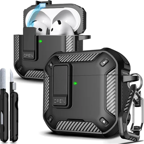 Vista 127 de R-fun Funda de carga compatible con AirPods de 2ª generación 2019, 1ª generación 2016, protección completa contra caídas, tapa desplegable