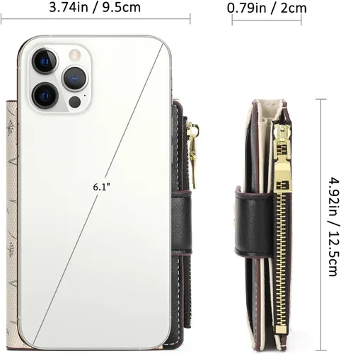 Vista 3 de GAEKEAO Billeteras pequeñas para mujer, con bloqueo RFID, de cuero, plegable, con cremallera, bolsillo para tarjetas de crédito, con ventana