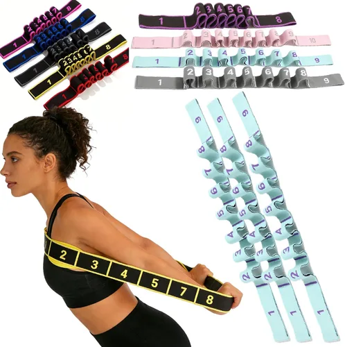 Vista 18 de Banda de resistencia de fitness para estiramiento y yoga, banda de resistencia de yoga ajustable de 8 segmentos con asas para brazos, ejercicio