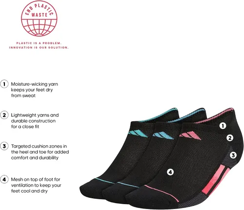 Vista 2 de adidas Women's Superlite Stripe 3.0 No Show Socks (3-Pair) Low Profile Athletic Fit with Arch Compression