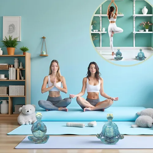 Vista 5 de Paquete de 2 figuras de tortuga marina de yoga, estatua de escritorio de meditación de resina con base antideslizante, temática del océano zen