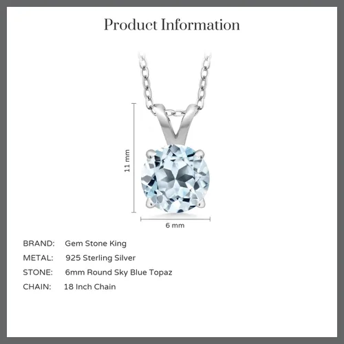Vista 115 de Gem Stone King Collar con colgante solitario de plata de ley 925 de 0.236 in con piedra natal redonda Collar de 4 puntas para mujer Con cadena