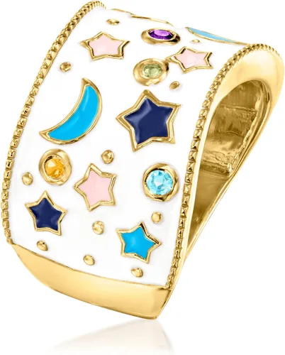 Vista 3 de Ross-Simons Anillo celestial con piedras preciosas múltiples y esmalte multicolor de 0.12 qt t en oro de 18 quilates sobre plata esterlina