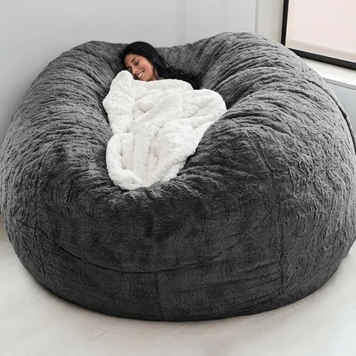 Vista 8 de HWOEK Puf de piel gigante para adultos, muebles de sala de estar, grande, redondo, suave, esponjoso, de piel sintética (sin relleno), funda de sofá