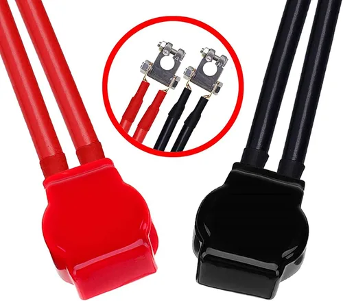 Vista 3 de Cubierta de terminal de batería, 2 unidades, protector aislante de terminal superior universal positivo y negativo cubiertas de cable en rojo