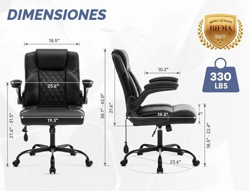 Vista 2 de Silla de oficina,Silla ejecutiva de escritorio para computadora,Negro Soporte lumbar inflable,Cuero PU suave,Reposabrazos