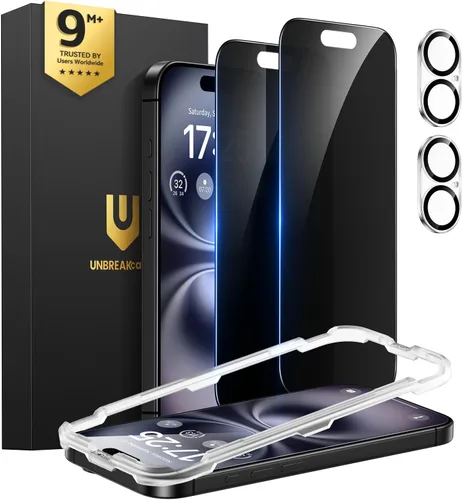 Vista 17 de UNBREAKcable Protector de pantalla de privacidad para iPhone 15 (6.1 pulgadas), paquete de 2 + 2 protectores de lente, antiespía de 25°, dureza 9H