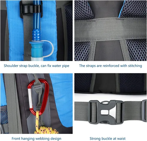 Vista 6 de Mochila de senderismo grande de 70 litros, mochila ligera para hombres y mujeres, al aire libre, gran capacidad, montañismo, impermeable, mochila