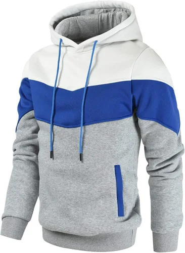 Vista 2 de Gesean Sudadera con capucha, de manga larga, para hombre, diseño de bloque de color, estilo informal, con bolsillo