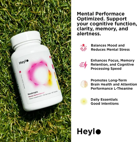 Vista 4 de Heylo - Suplemento cerebral nootrópico para concentración, energía y memoria Cognizin Citicolina, L-teanina, cafeína PurCaf, fosfatidilserina, B6