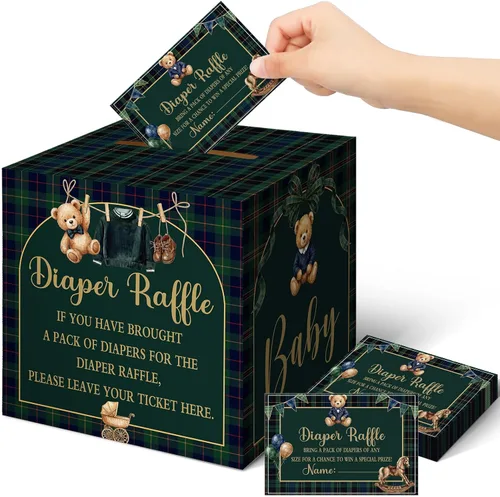 Vista 15 de Teling 51 boletos para rifas de pañales con caja de tarjetas, decoración de baby shower, caja de revelación de género para fiesta de rifas