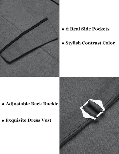 Vista 5 de COOFANDY Chaleco de traje de negocios para hombre, chaleco de vestir ajustado, chaleco de boda