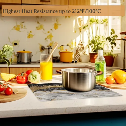 Vista 5 de Juego de 6 manteles individuales de mármol negro y dorado, lavables para mesa de cocina, comedor, resistentes al calor, para decoración de fiestas