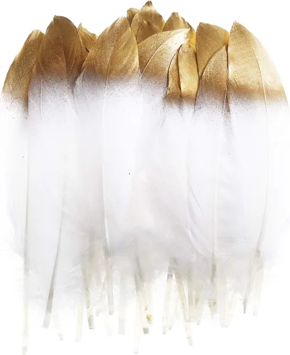 Vista 7 de 50 plumas de ganso bañadas en oro, coloridas plumas de ganso bañadas en plata, 6-8 pulgadas de longitud para manualidades, hogar, fiesta, boda