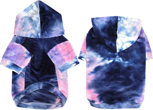 Vista 4 de Mklhgty: sudadera con capucha tie dye para perros y gatos, suéter para cachorros, sudadera, abrigo para clima frío, ropa para mascotas para perros