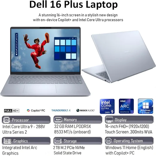 Vista 3 de Dell Laptop con pantalla táctil 16 Plus, Intel Core Ultra 9, 32 GB LPDDR5X