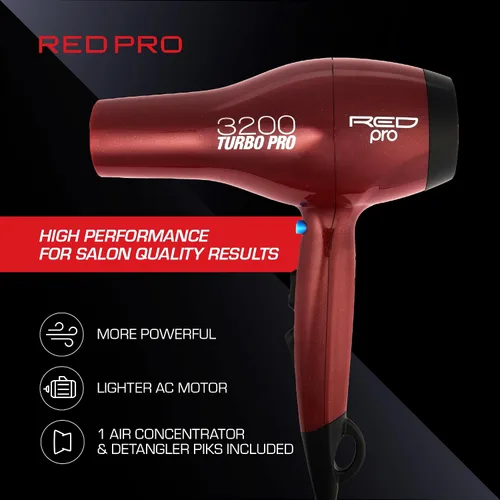 Vista 5 de Kiss Productos Red Pro 3200 Turbo Pro Detangler Secador de CA con 3 accesorios de peinado adicionales