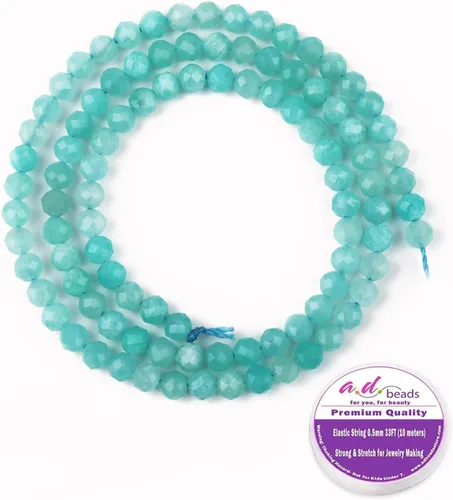 Vista 2 de AD Beads Cuentas naturales de piedras preciosas con corte de diamante micro facetado de 4 mm pequeñas y redondas para hacer collares y pulseras DIY