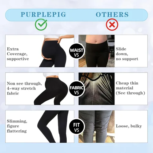 Vista 4 de Purplepig Leggings de maternidad sobre el vientre, no se transparentan, levantamiento de glúteos, suaves, pantalones de entrenamiento para embarazo