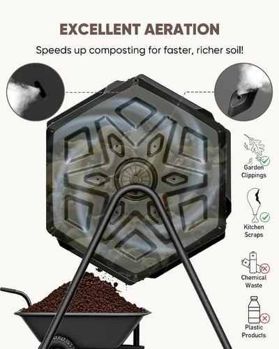 Vista 6 de THE GROW'ING Contenedor de compostaje actualizado de 43 galones para exteriores, compostador giratorio de montaje rápido, compostador de doble