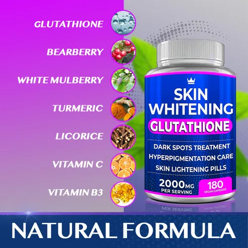 Vista 4 de Píldoras blanqueadoras de glutatión – 180 cápsulas de 2000 mg de glutatión – Suplemento eficaz para aclarar la piel – manchas oscuras, melasma